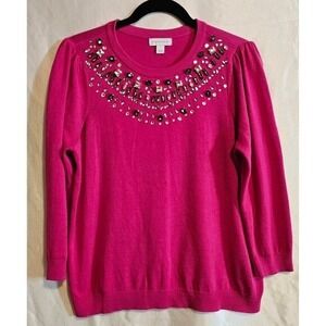 Charter Club Women's Embellished Puff-Sleeve Sweater, Size Large